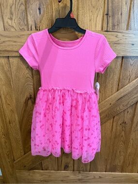 Little Girls' Hot Pink Short Sleeve Tulle Dress size m